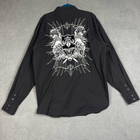 Hardy Collection Mens Embellished Button Down Shirt Size 4XL - Picture 2 of 9